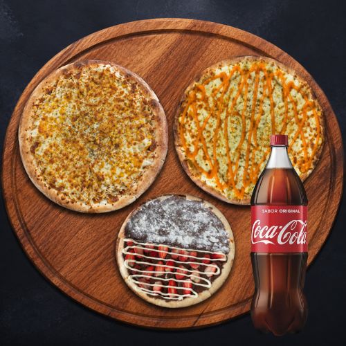Combo Triplo Turbo | 2 Pizza Grande + 1 Pizza  Doce Pequena + Refrigerante 1,5L